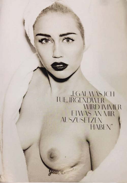 Miley pose nue pour le magazine vogue Allemagne photographe mario testino