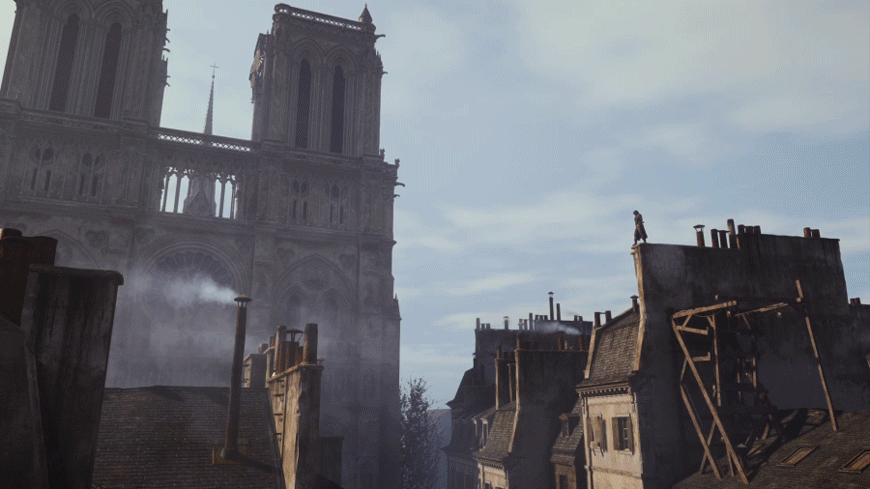 l'assassin Arno contemplant Notre-Dame