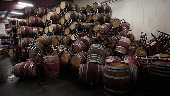 tonneaux vin détruits séisme californie